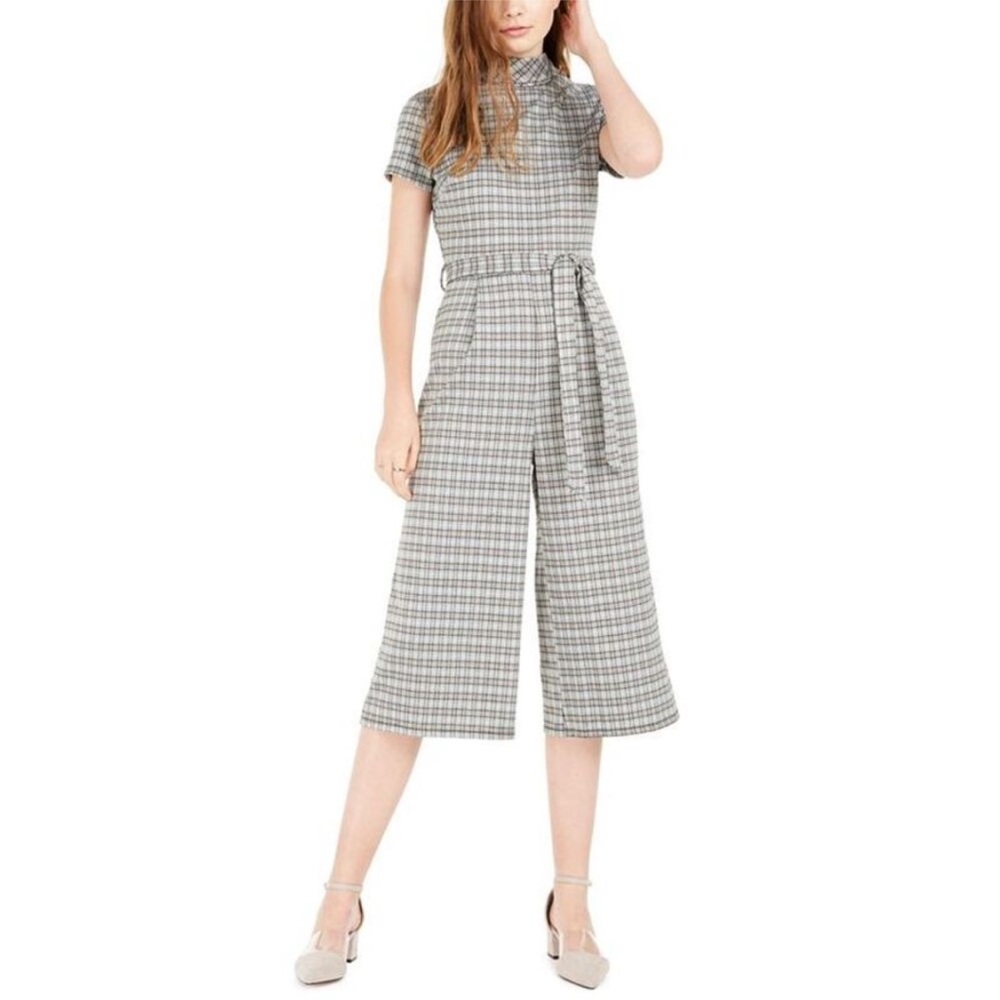 BeBop Gray Plaid Jumpsuit with Tie Waist